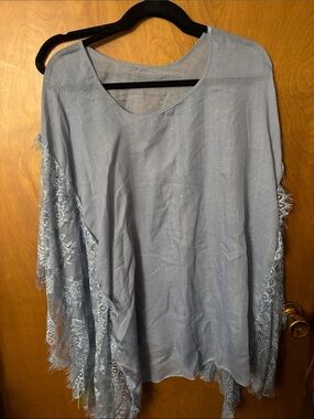 Light Blue Lace-Trim Women's Top cover up